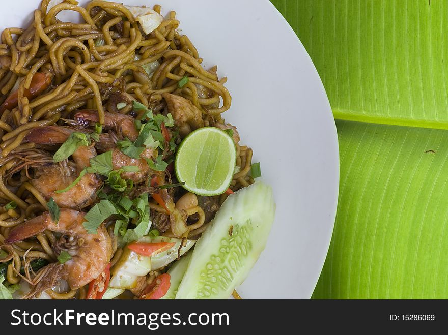 Fried noodles  on banana leaves