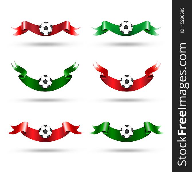 Ribbons with soccer ball. Vector set