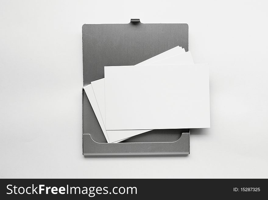 Business card in box in the white background. Business card in box in the white background