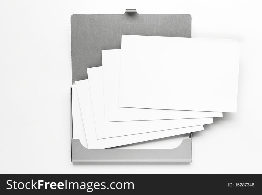 Business card in box in the white background. Business card in box in the white background