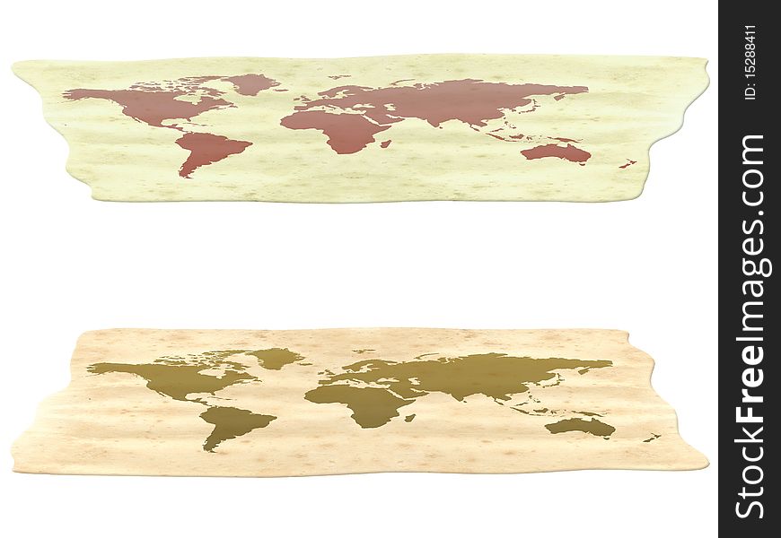 Map of world old style. two different colors. white background for easy clipping. Map of world old style. two different colors. white background for easy clipping