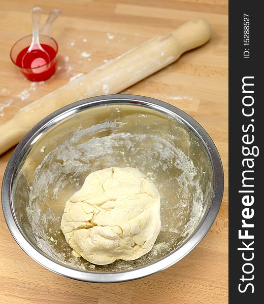 Scone dough being prepared on a kitchen bench
