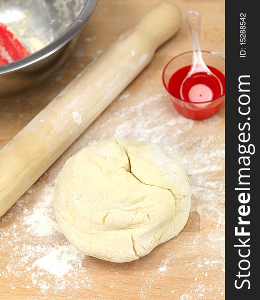 Scone dough being prepared on a kitchen bench