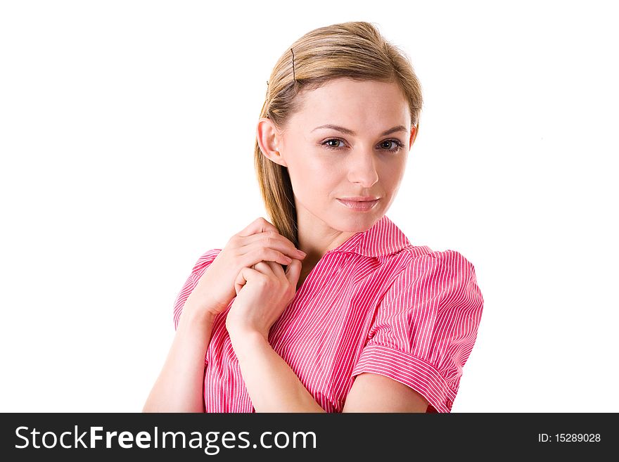 Young attractive confident businesswoman, studio shoot isolated on white background. Young attractive confident businesswoman, studio shoot isolated on white background