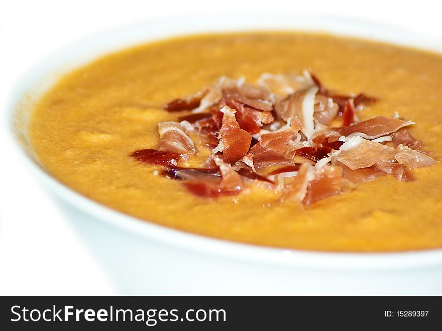 Salmorejo with ham, Cordoba dish. Salmorejo with ham, Cordoba dish