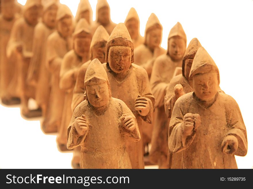 Ancient Chinese clay sculptures isolated. Ancient Chinese clay sculptures isolated