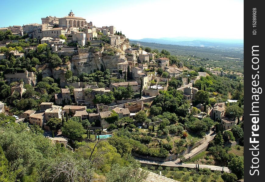 Panoramic view of small town on the hill