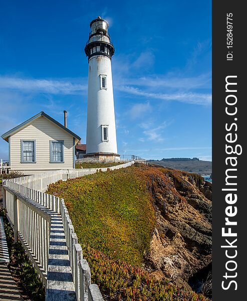 Aerial view of Pigeon Point Lighthouse in California, USA