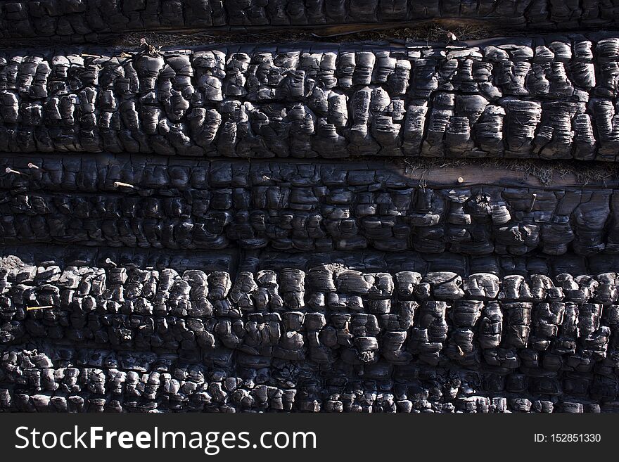 Natural Fire Ashes With Dark Grey Black Coals Texture. It Is A Flammable Black Hard Rock. Copyspace