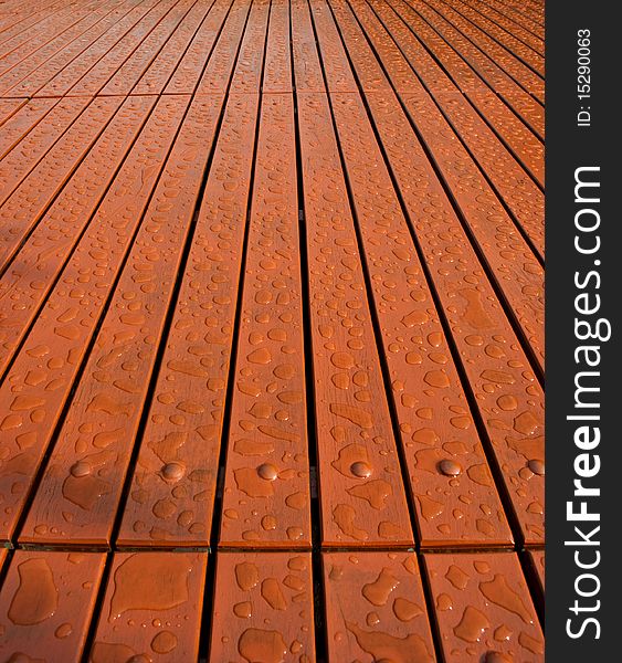 Water Drops On Wood Floor