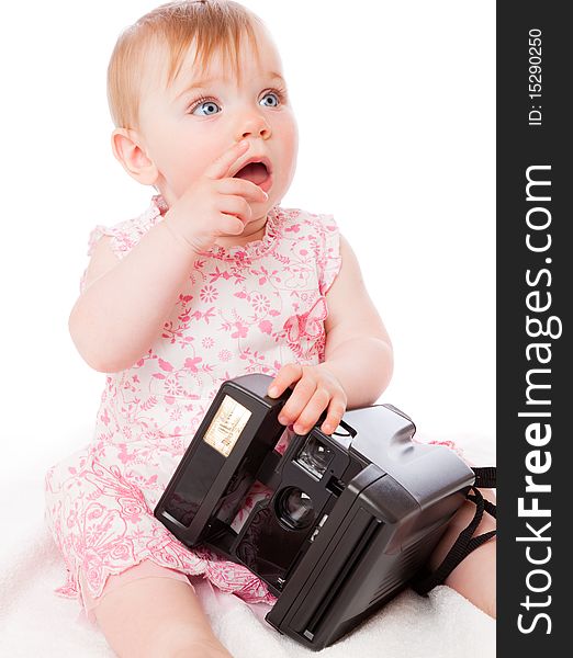 Portrait of little baby girl. Isolated on white background