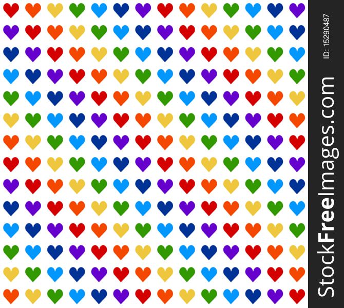 White background with hearts , that have rainbow colors . The width and height of the one heart are 400 px . White background with hearts , that have rainbow colors . The width and height of the one heart are 400 px .