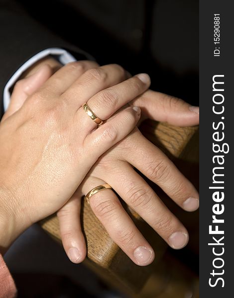 View of the hands of the bride and Groom withe the wedding rings