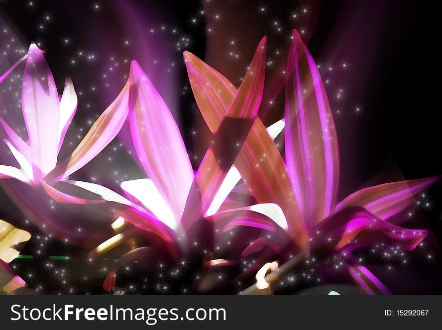 Abstract background with glowing flowers and stars