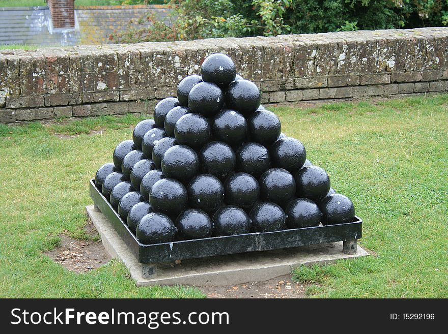 Cannon balls stacked ready for loading into cannon