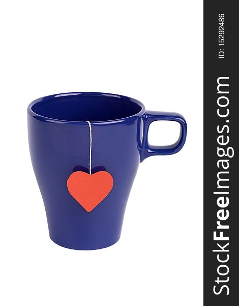 Tea Bag With Red Heart-shaped Label In Blue Cup