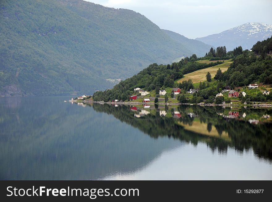 Stillness on the surface of the Nordfjord at Loen. Stillness on the surface of the Nordfjord at Loen