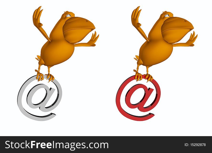 3D Orange Crow delivers red e-mail. 3D Orange Crow delivers red e-mail