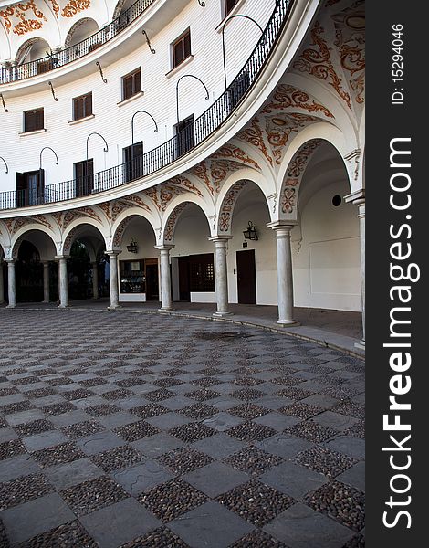 Detail of arches and columns in Plaza del Cabildo, Seville