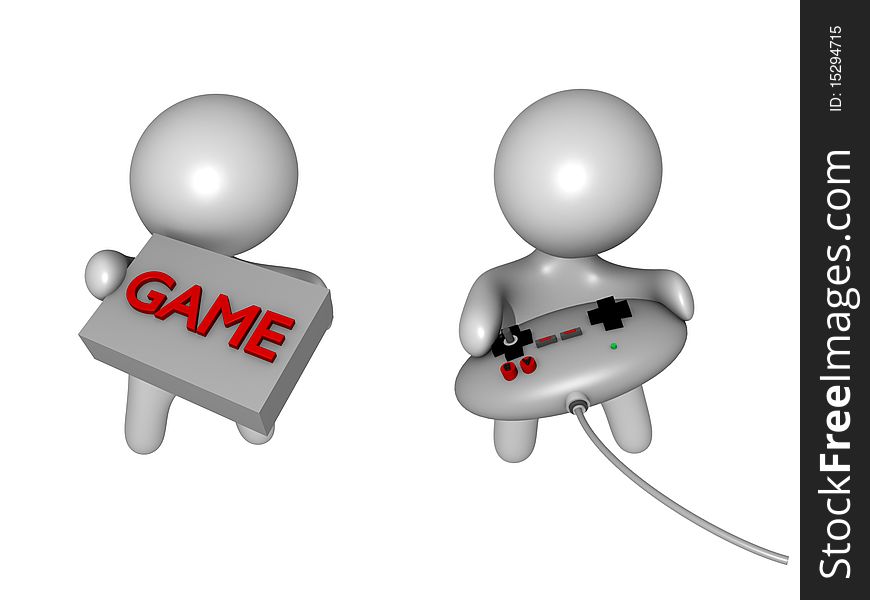 Two plain 3d guys symbolizing game play. Two plain 3d guys symbolizing game play