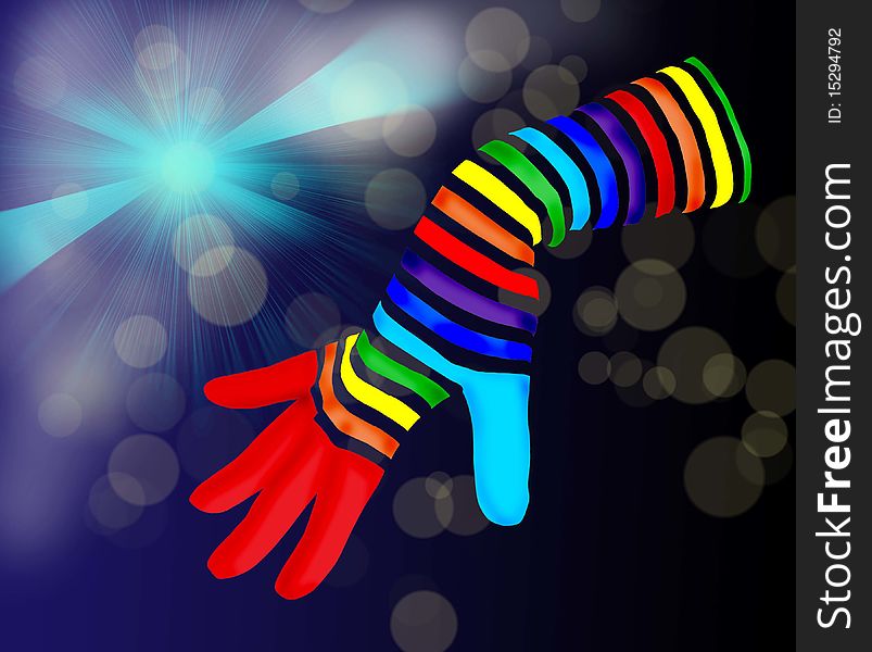 Magic rainbow glove on a black background