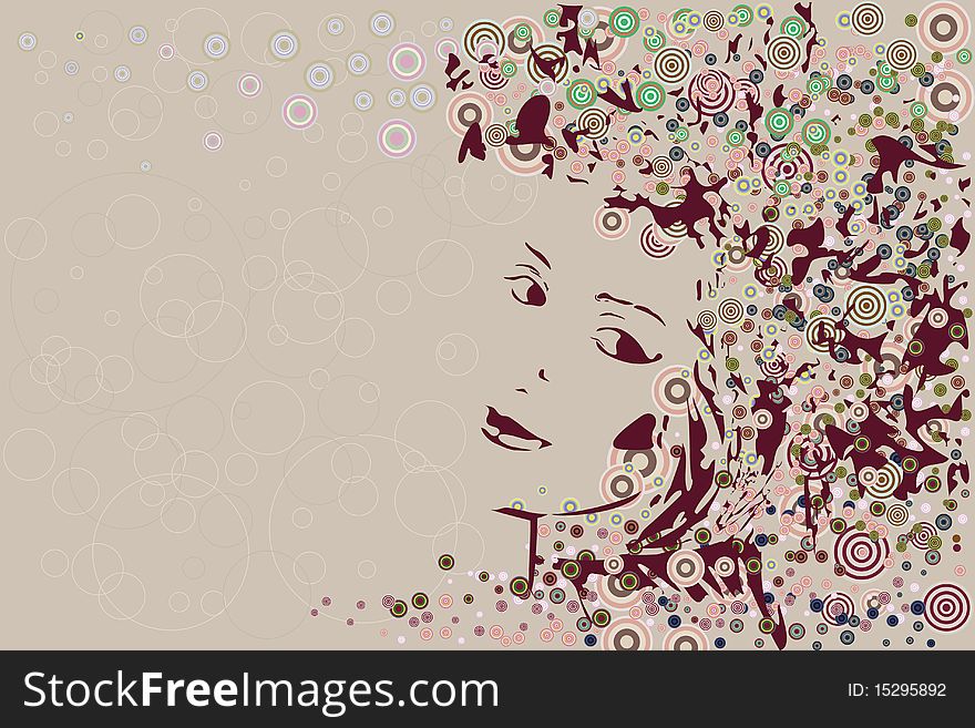 Background with beautiful girl in a retro style - vector illustration. Background with beautiful girl in a retro style - vector illustration