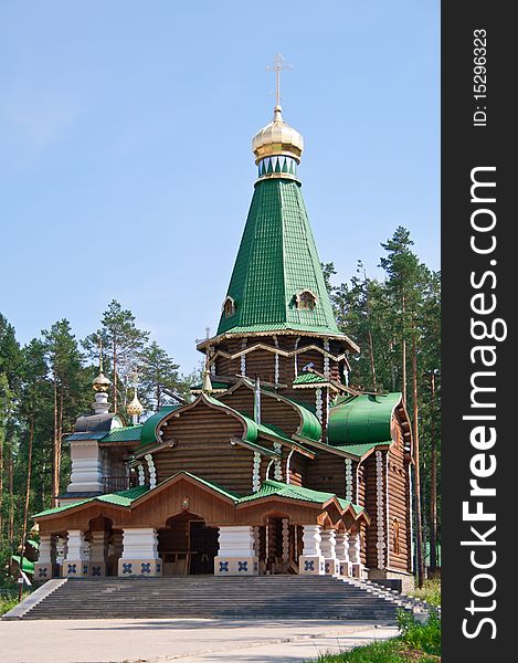 Wooden orthodox church in Russia, Urals shot in direct sunlight