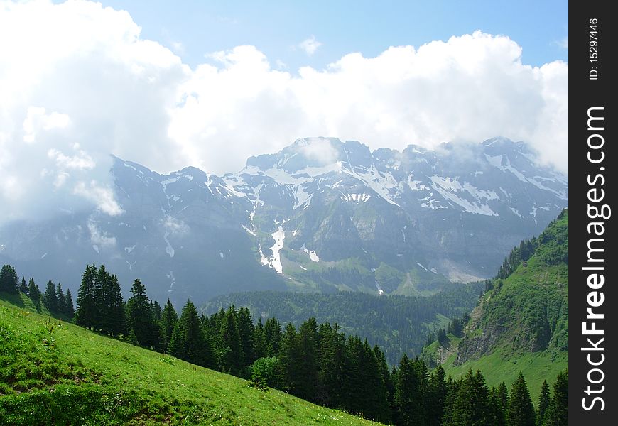 Panorama of the Swiss Alp near Champery. Panorama of the Swiss Alp near Champery