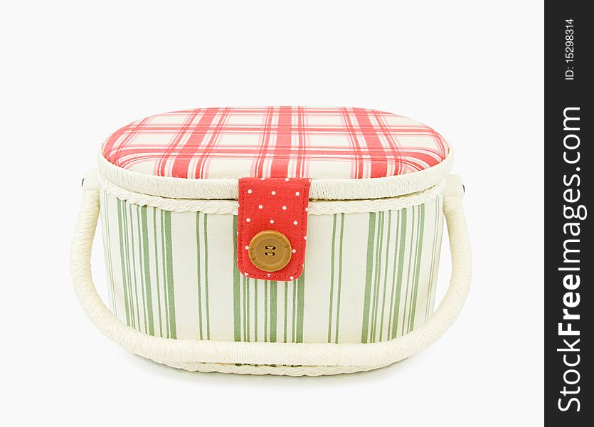 Sewing basket with red stripes