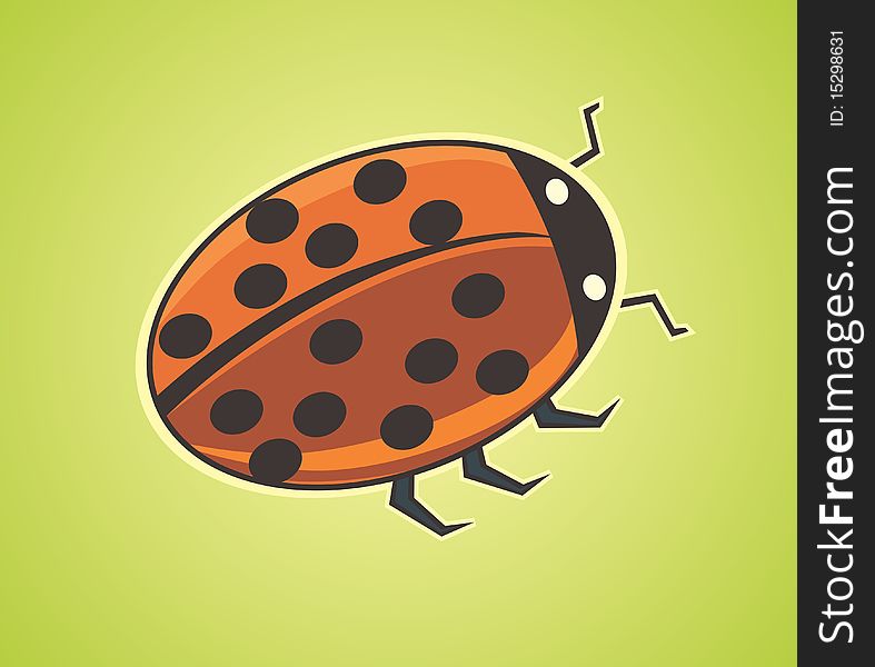 Cute cartoon ladybug illustration on green background