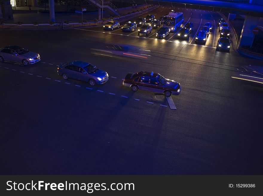 Night traffic under the highway in shanghai