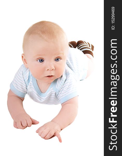 Little pretty baby with blue eyes isolated on white background