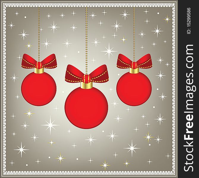 Red Christmas Baubles with decorated bows stars and small patterened frame frame