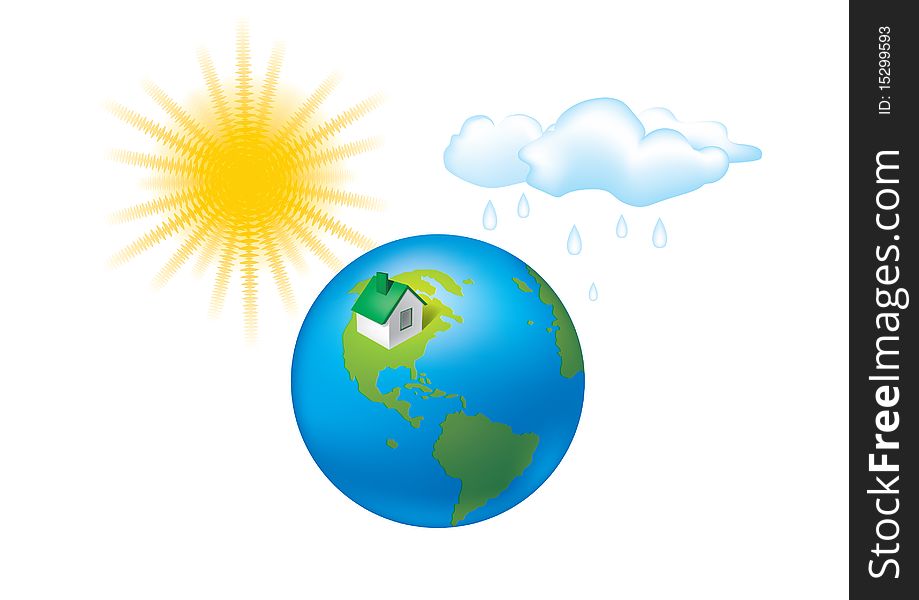 Earth climate sun vector globe house weather. Earth climate sun vector globe house weather