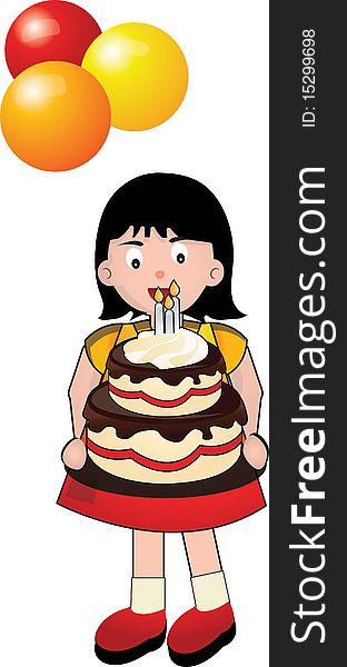 An illustration of a girl with a cake. An illustration of a girl with a cake