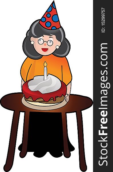 Illustration of an old woman&#x27;s birthday. Illustration of an old woman&#x27;s birthday