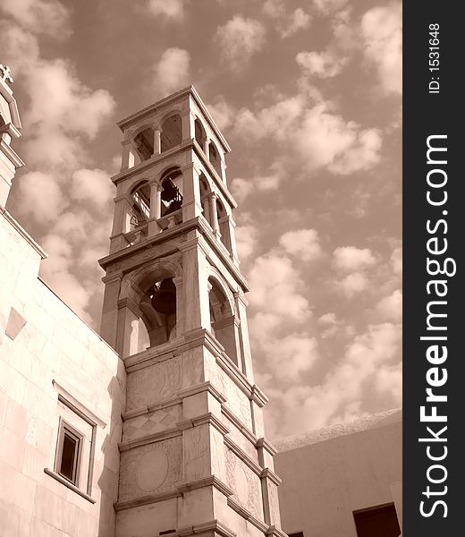 Bell Tower in an ancient monastery in the island of Mykonos