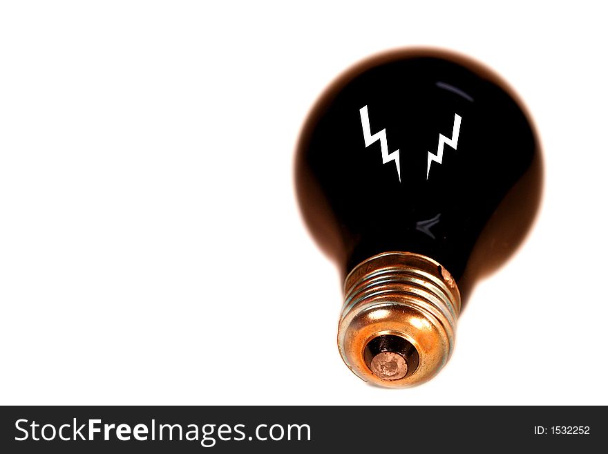 Black light bulb with white lightning lines