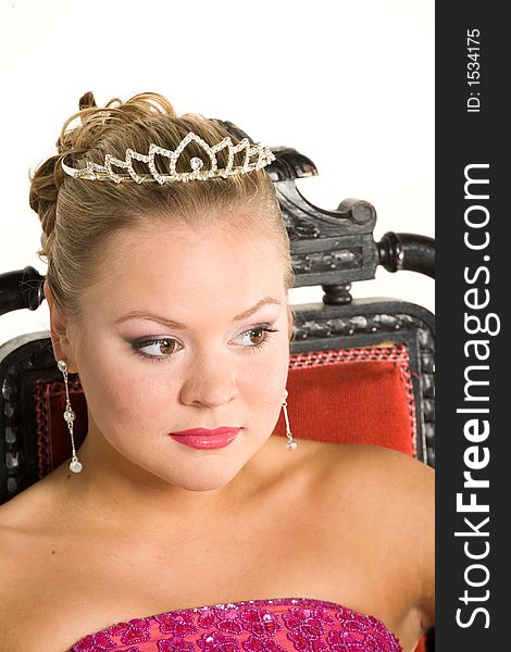 Portrait of a teenager wearing the tiara of Miss Gymnasium.