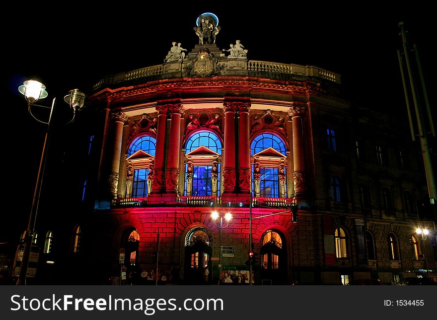 Illuminated colourful building, berlin, germany