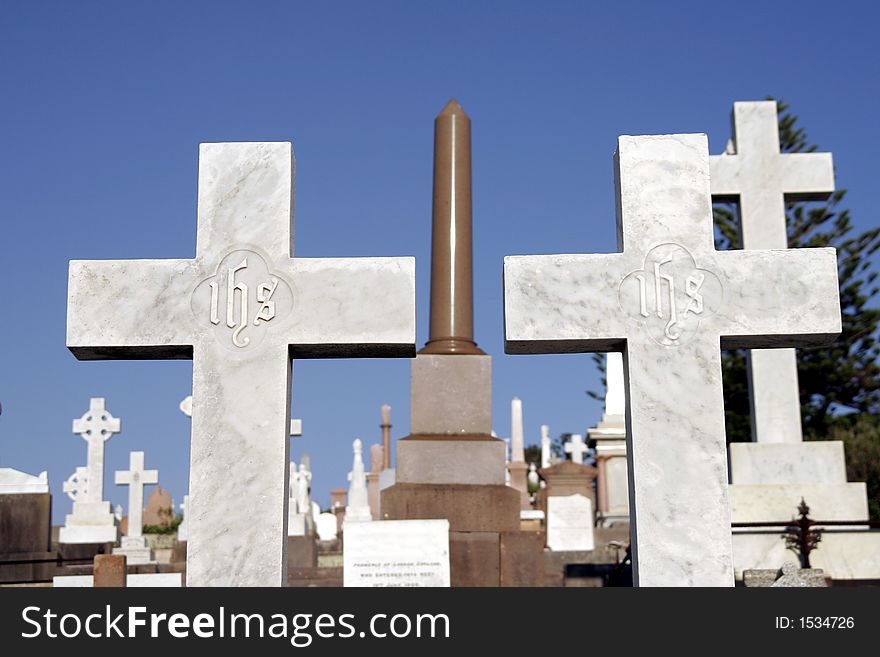 Old Large Cemetery With Many Graves and Gravestones During Daylight In Sydney Australia