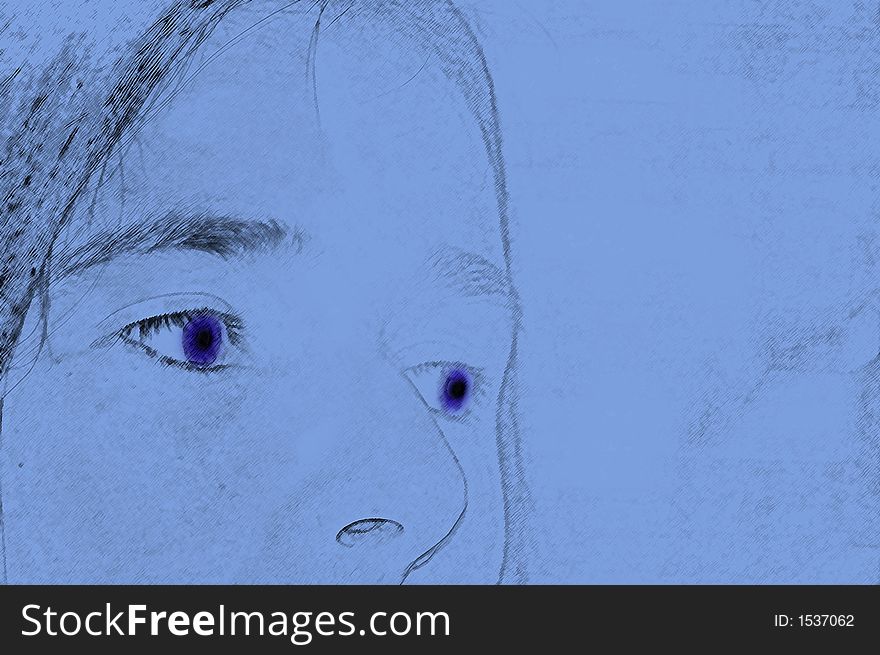 Abstract close-up of teen girl face blue tone. Abstract close-up of teen girl face blue tone