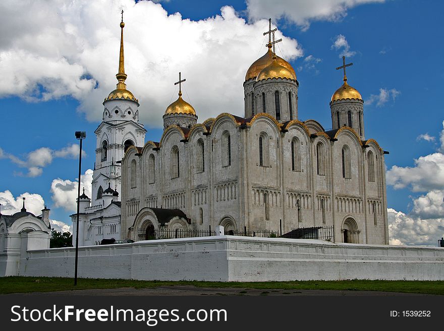 Ancient orthodox cathedral at sunny summer afternoon