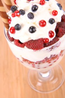 Whipped Cream With Fruits Stock Photo