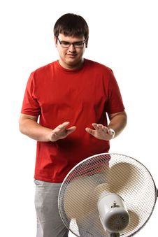 Man With Fan Stock Photo Man With Fan Stock Photo