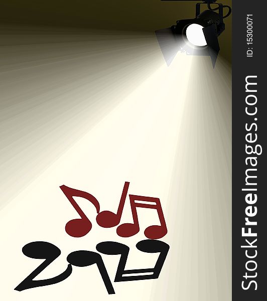 Image of dancing music notes with spotlight. Image of dancing music notes with spotlight