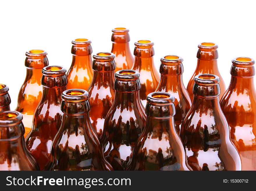 Beer bottles isolated on white background.