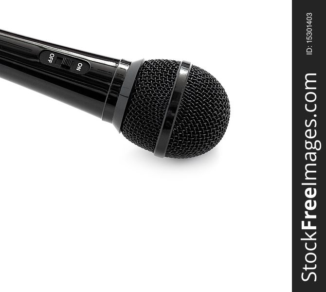 Black microphone isolated on a white background.