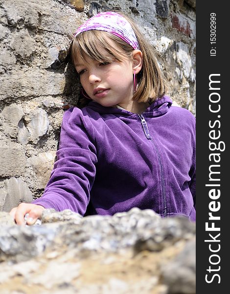 Young girl admiring ruins in Kent UK. Young girl admiring ruins in Kent UK