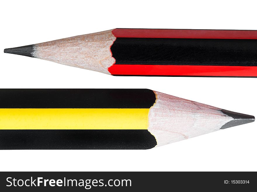 Close up of two pencils isolated on white with clipping path